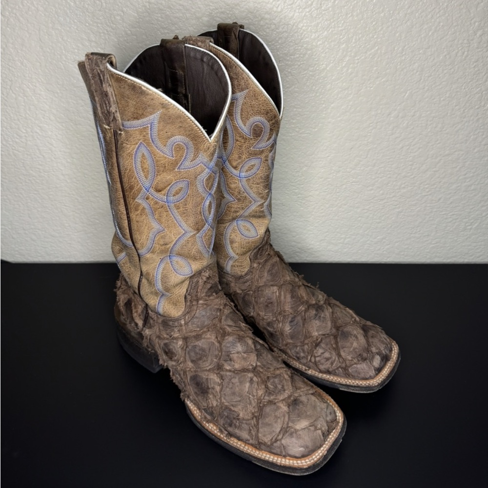 Cavenders Chocolate Brown Exotic Square Toe Boots